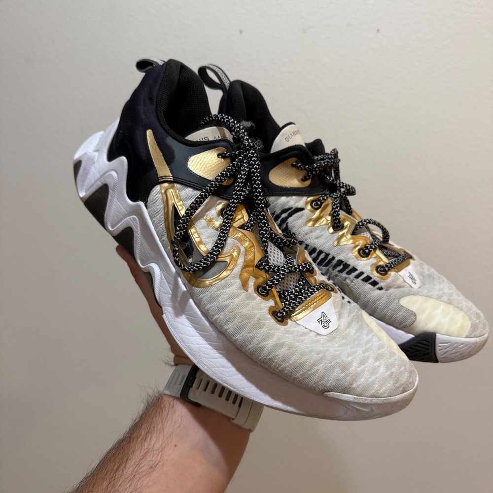 Nike Giannis Immortality White Black Metallic Gold CZ4099-100 Mens 12